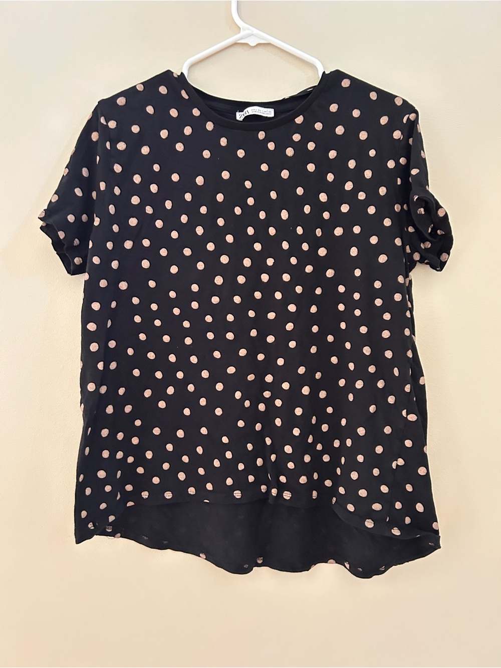 Zara Black Short Sleeve Top with Blush Polka Dots